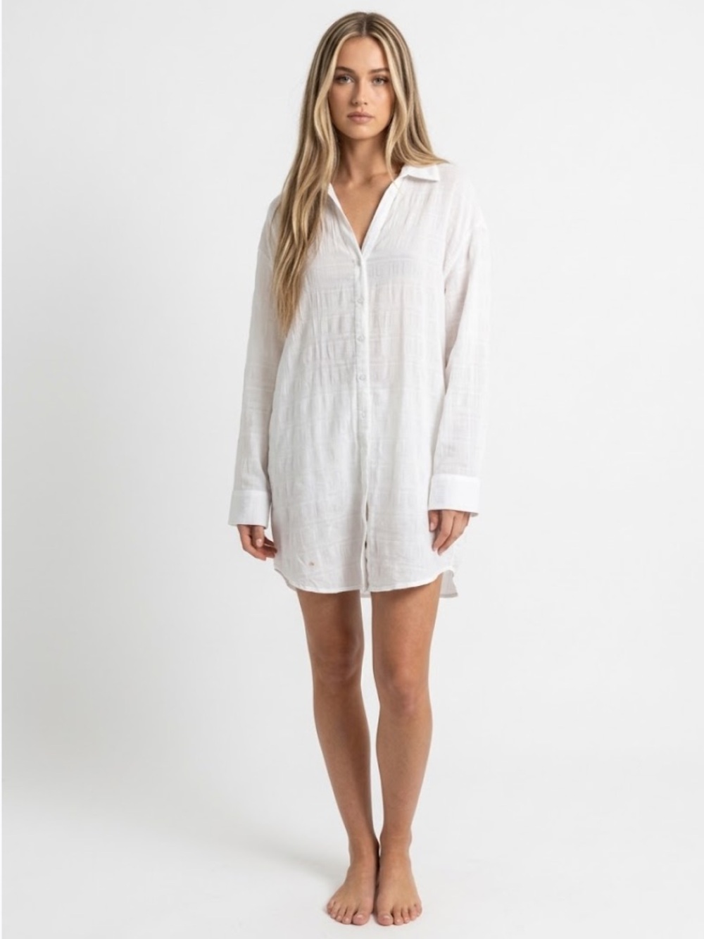 Seafolly Australia White Textured Viscose Button-Down Beach Shirt - Size Medium